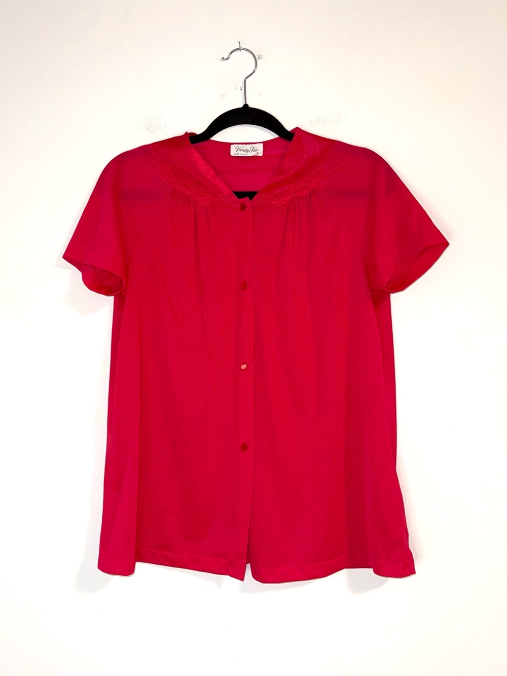 Vanity Fair Bright Pink Short-Sleeve Button-Front Top
